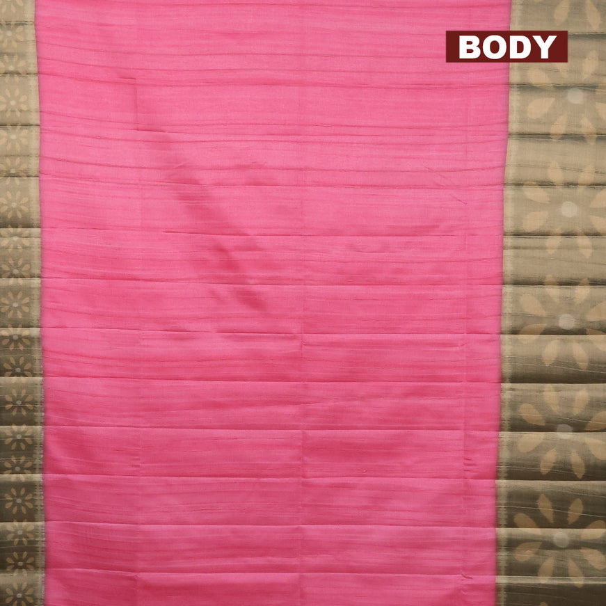 Semi matka saree light pink and grey with plain body and ikat style border