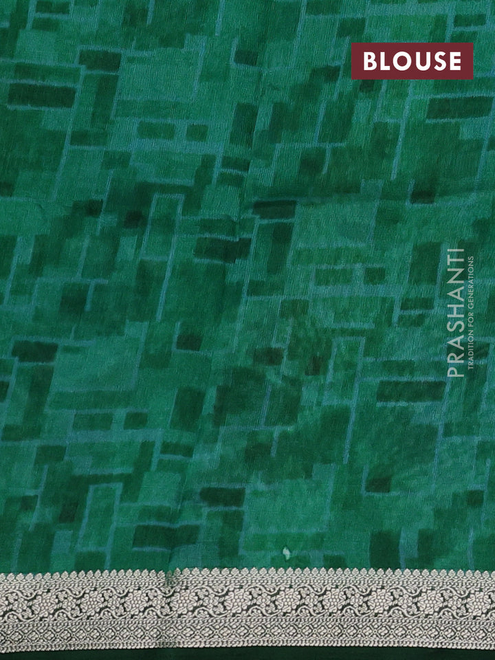 Tussar georgette silk saree green and maroon with allover digital prints and zari woven border