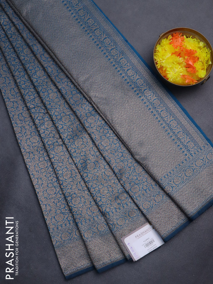 Banarasi semi silk saree cs blue with allover thread & zari weaves and woven border