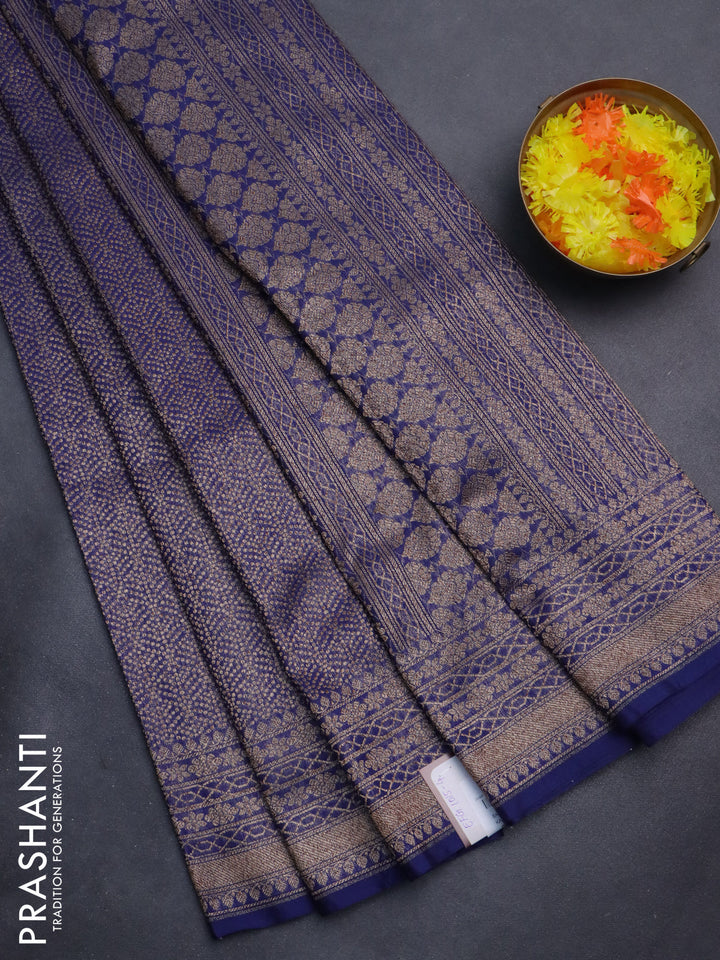 Banarasi semi silk saree blue with allover thread & zari weaves and woven border