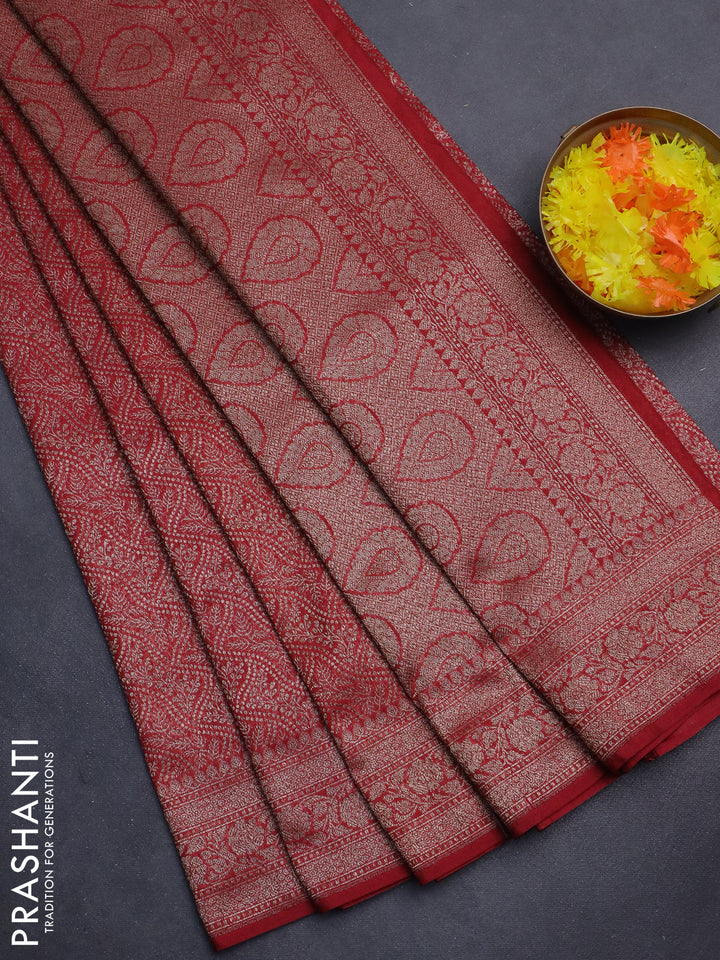 Banarasi semi silk saree maroon with allover thread & zari weaves and woven border