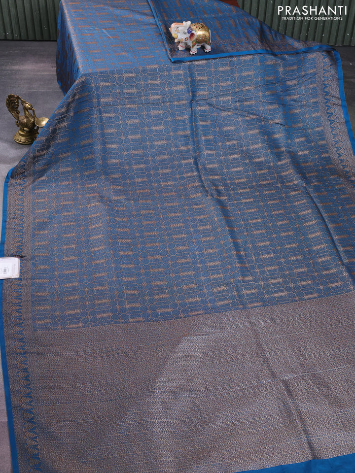 Banarasi semi silk saree cs blue with allover thread & zari weaves and woven border