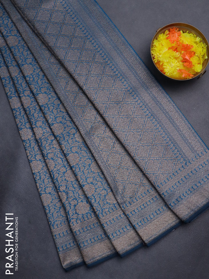 Banarasi semi silk saree cs blue with allover thread & zari weaves and woven border
