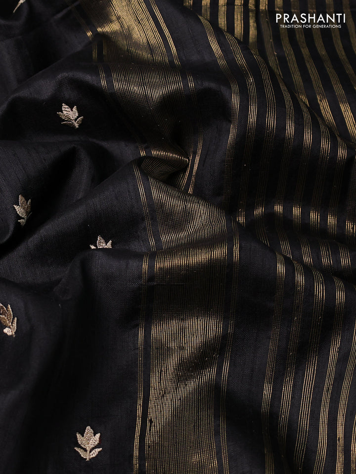 Pure raw silk saree black and red with embroidery buttas and embroidery butta zari border