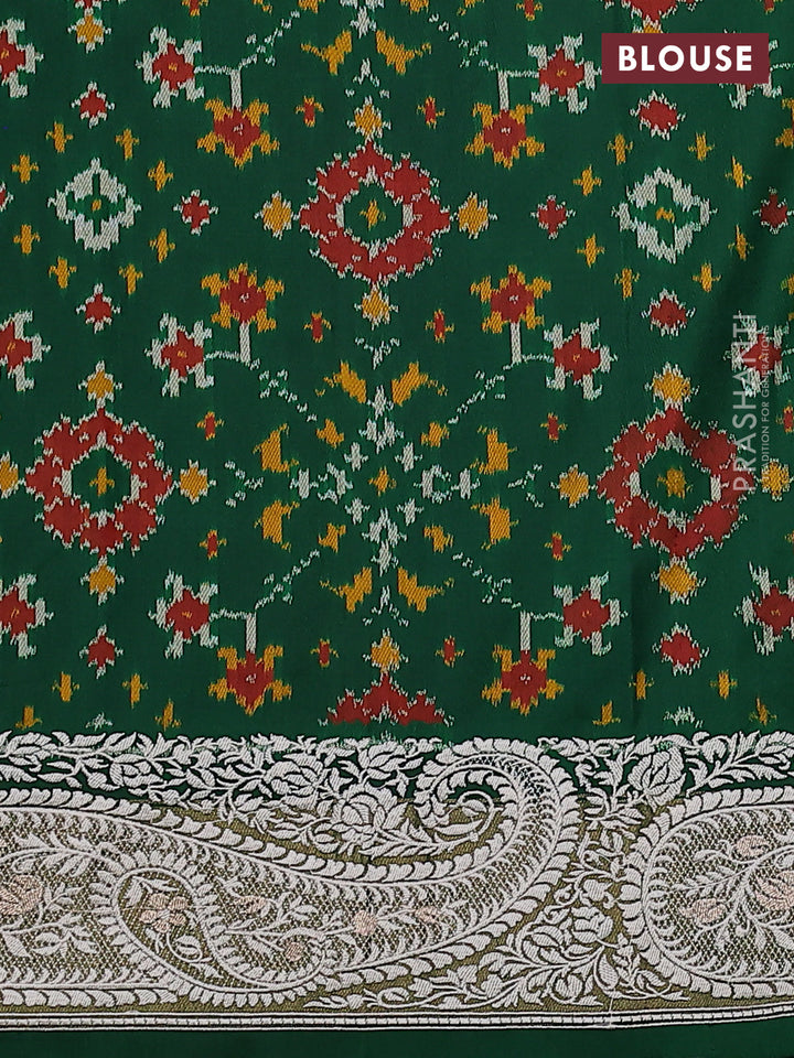 Pure raw silk saree green with embroidery buttas and paisley embroidery border