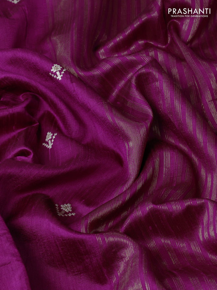 Pure raw silk saree magenta pink with embroidery buttas and paisley embroidery border