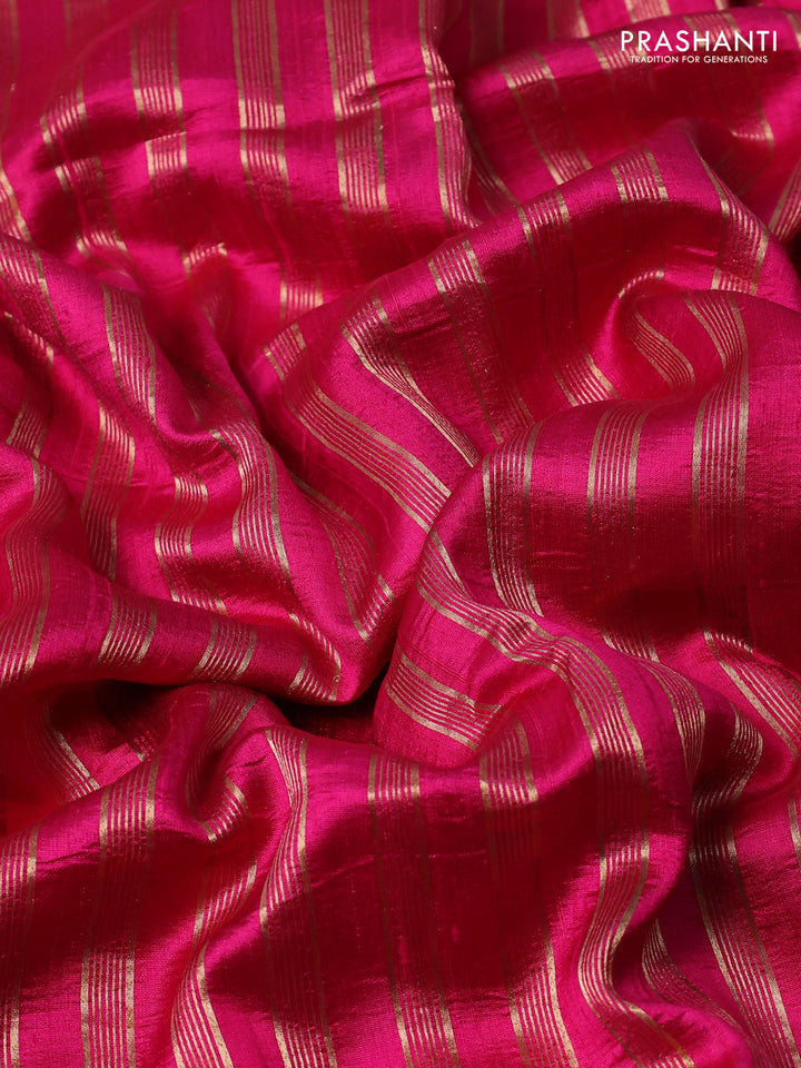 Pure raw silk saree pink with allover zari woven stripe pattern and embroidery pallu & border