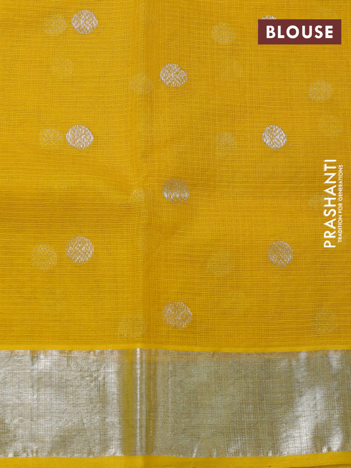 Pure zari kota silk saree pastel grey and yellow with allover silver zari woven floral weaves and silver zari woven border