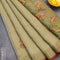 Tissue linen saree green shade with thread woven embroidery work buttas and zari woven border - {{ collection.title }} by Prashanti Sarees
