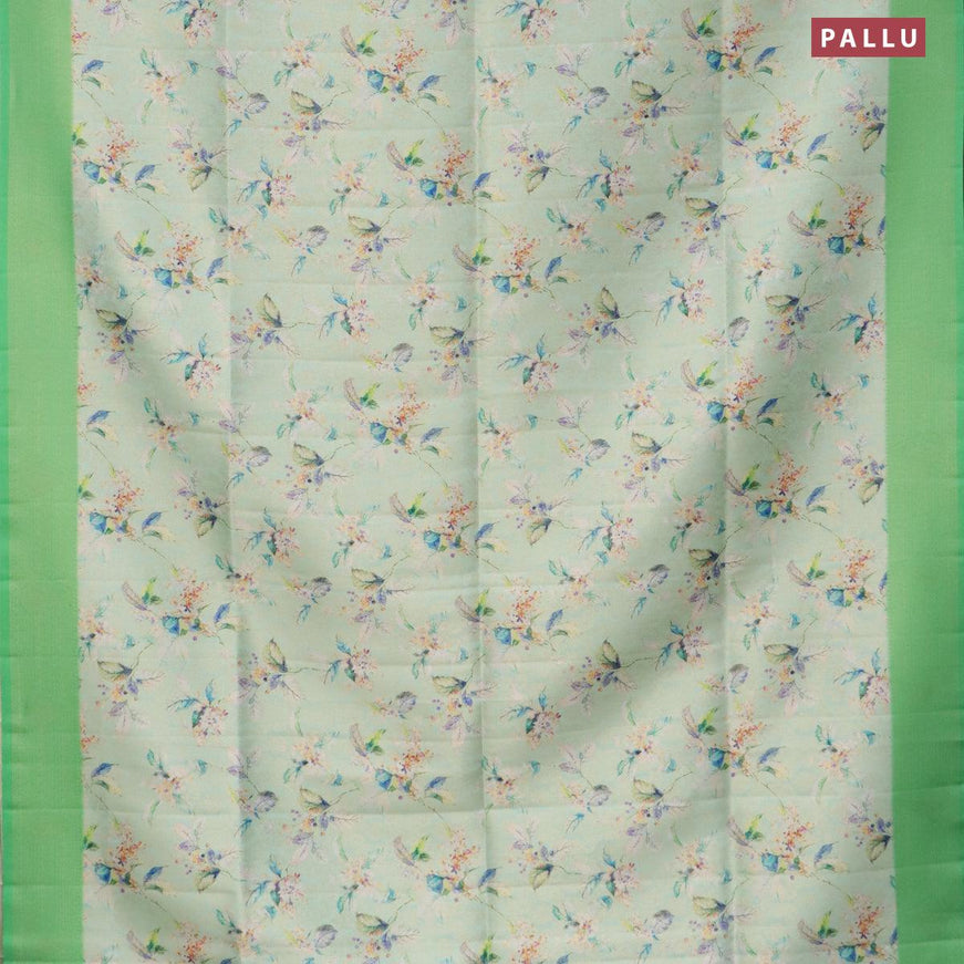 Banarasi softy silk saree teal green and green with allover zari weaves & floral digital prints and zari woven border - {{ collection.title }} by Prashanti Sarees