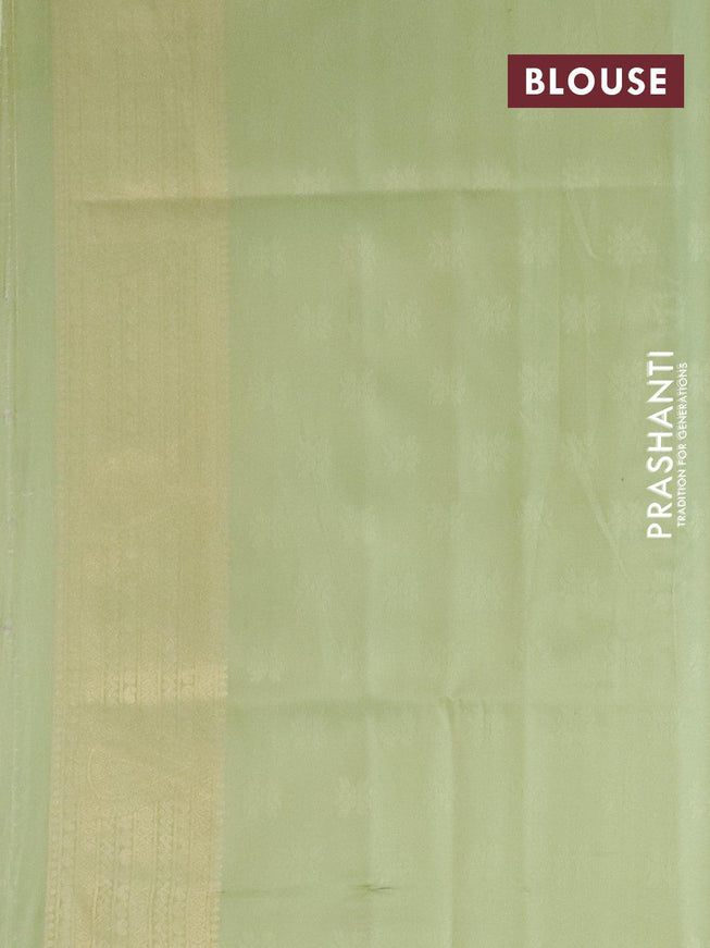 Banarasi softy silk saree mild pastel green and pastel green with allover zari weaves & floral digital prints and zari woven border - {{ collection.title }} by Prashanti Sarees