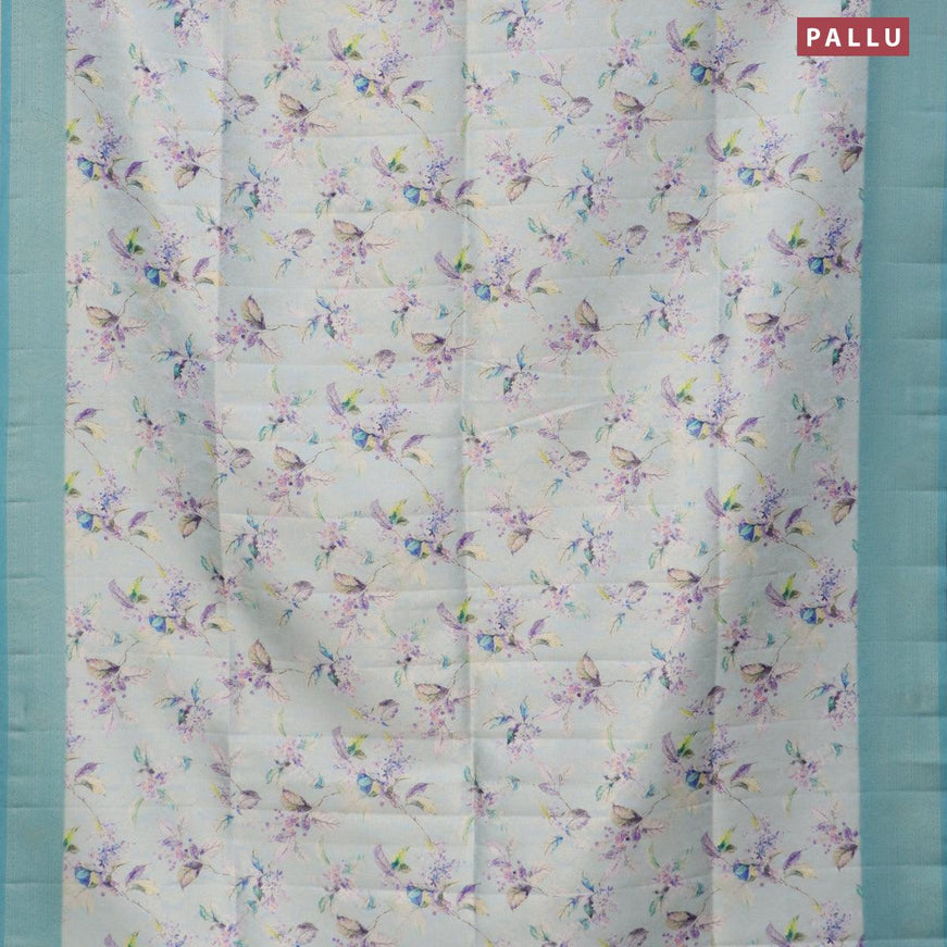 Banarasi softy silk saree teal blue and blue with allover zari weaves & floral digital prints and zari woven border - {{ collection.title }} by Prashanti Sarees