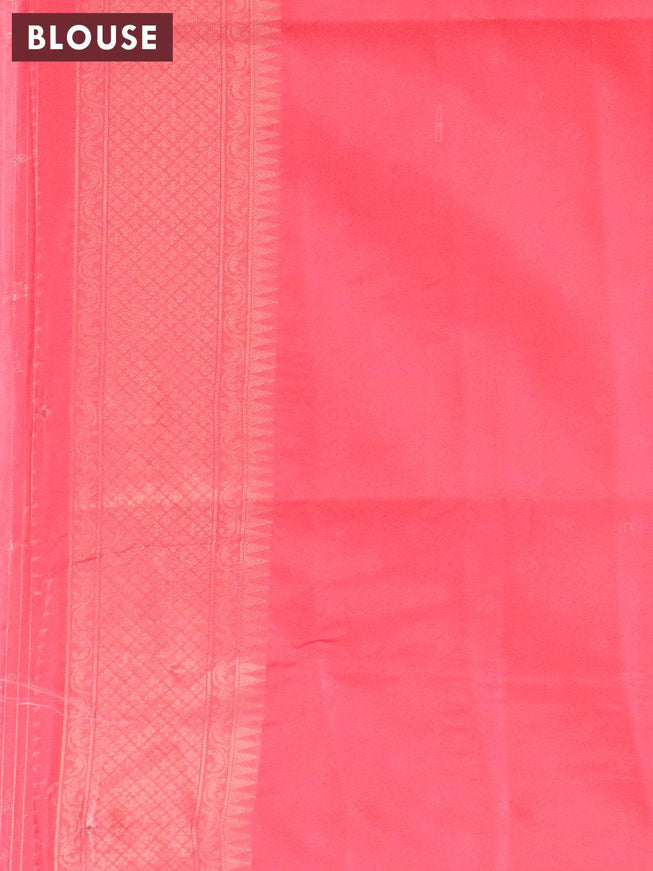 Banarasi softy silk saree off white and peach red with allover zari weaves & geometric digital prints and zari woven border - {{ collection.title }} by Prashanti Sarees