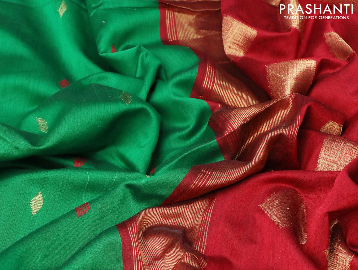 Maheshwari silk cotton saree green and maroon with thread & zari woven buttas and zari woven border - {{ collection.title }} by Prashanti Sarees