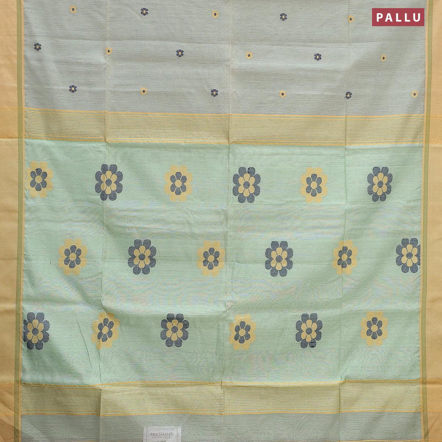 Jamdhani cotton saree pastel grey and pastel green with thread woven buttas and contrast border - {{ collection.title }} by Prashanti Sarees