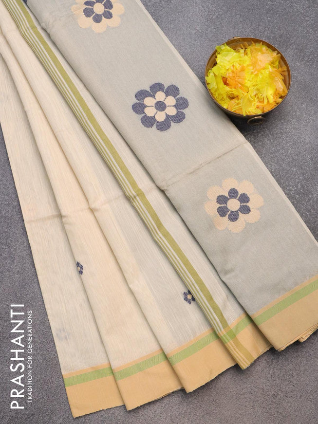 Jamdhani cotton saree cream and grey with thread woven buttas and contrast border - {{ collection.title }} by Prashanti Sarees