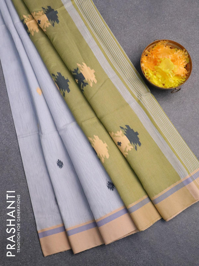 Jamdhani cotton saree pastel grey and mehendi green with thread woven buttas and contrast border - {{ collection.title }} by Prashanti Sarees