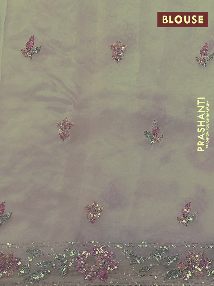 Pure organza silk saree beige with allover embroidery sequin work and embroidery crocia lace work border