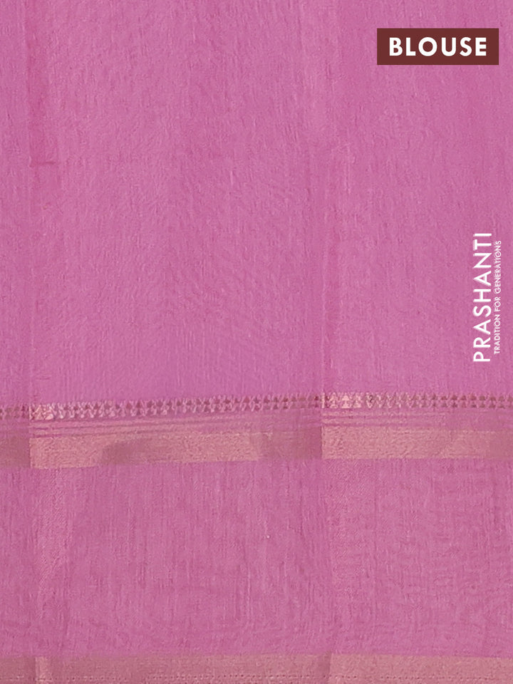 Art Linen saree light pink and pink with allover floral prints and temple design rettapet zari woven border