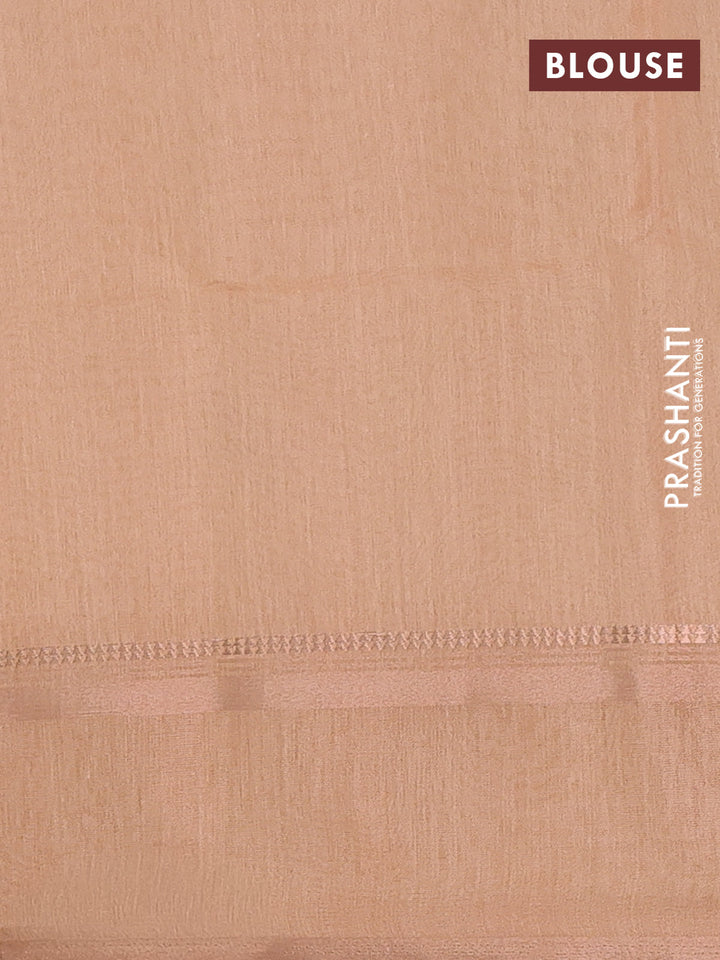 Art Linen saree pale orange with allover floral prints and temple design rettapet zari woven border