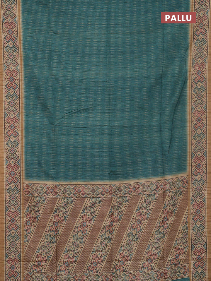 Art tussar saree green and sandal with allover prints and patola printed border