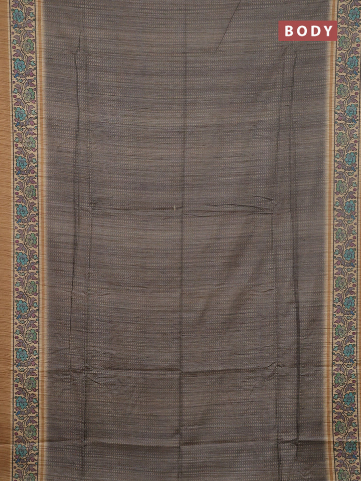 Art tussar saree grey and sandal with allover prints and patola printed border