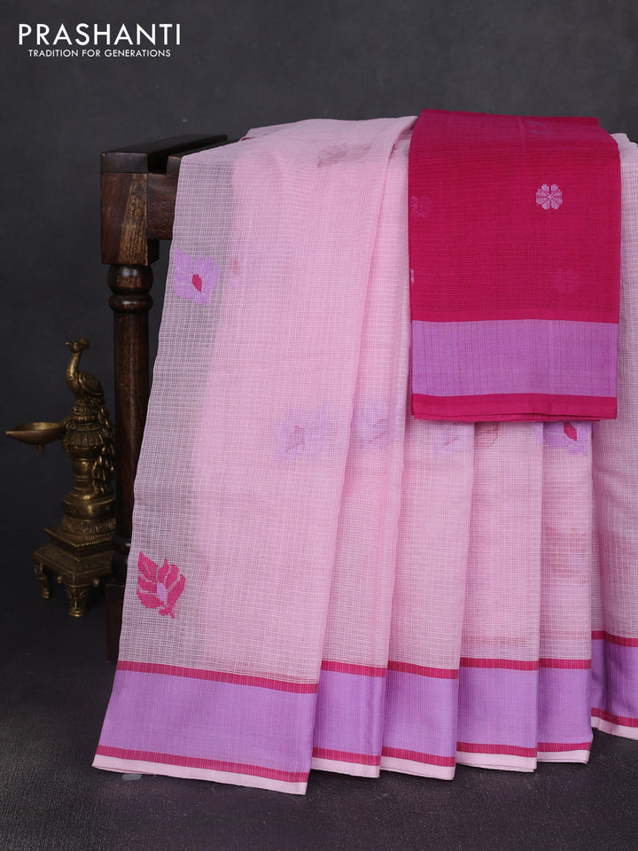 Handloom kota saree baby lavender and magenta pink with floral thread woven buttas and rettapet border