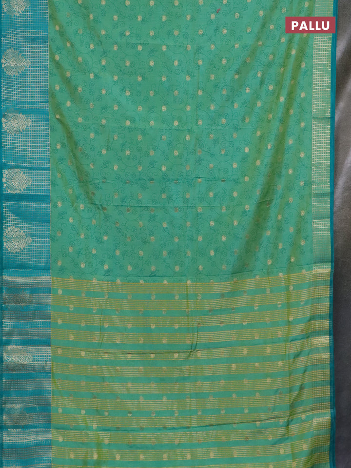 Semi raw silk saree teal bluish green and teal green shade with allover prints & 1000 zari buttas and zari woven border