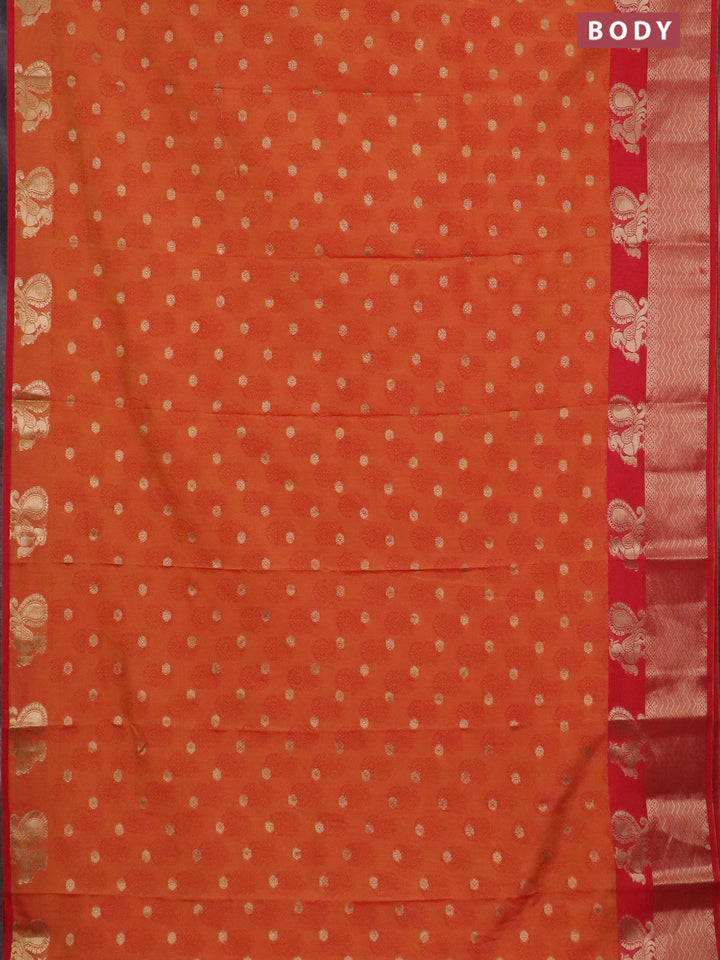 Semi raw silk saree dual shade of orange and red with allover butta prints & 1000 zari buttas and zari woven border