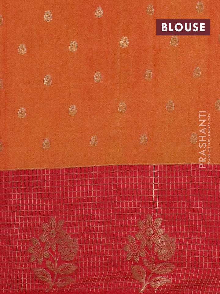 Semi raw silk saree dual shade of orange and red with allover floral butta prints & 1000 zari buttas and long zari woven border