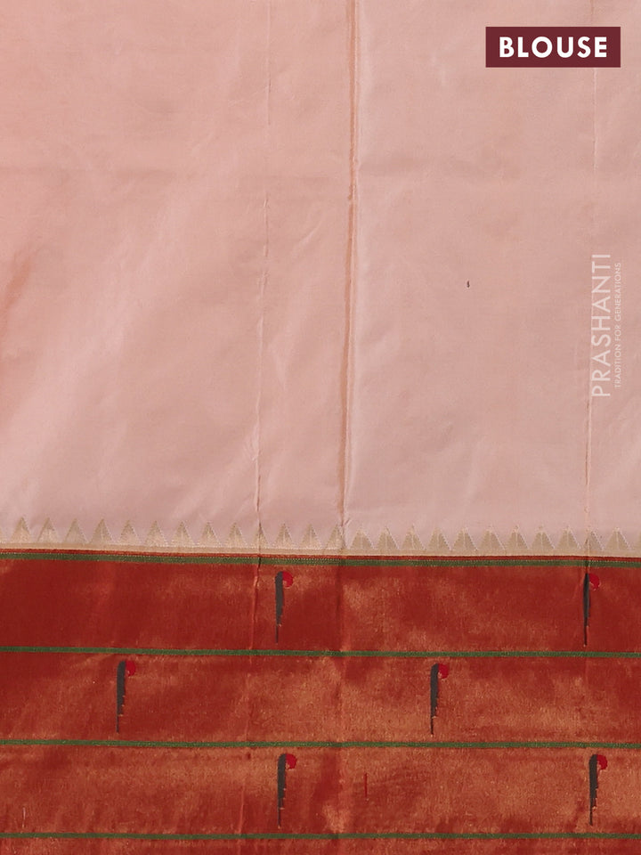 Pure paithani silk saree pale orange and red with allover zari woven floral buttas and zari woven muniya butta border