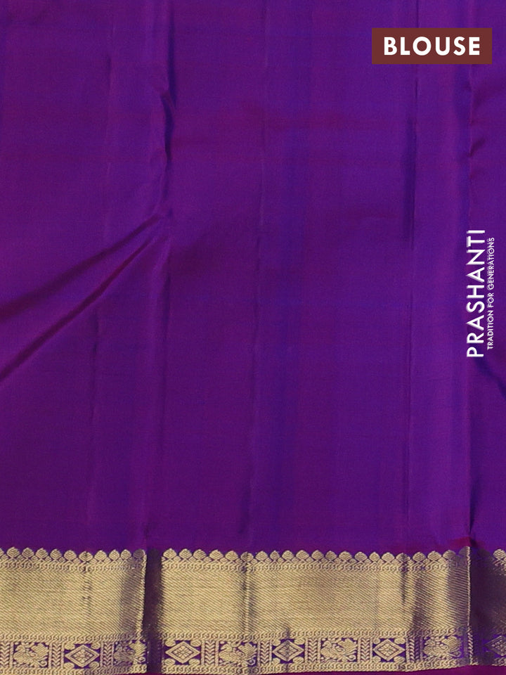 Pure kanchipuram silk saree dual shade of teal blue and purple with half & half style and zari woven border