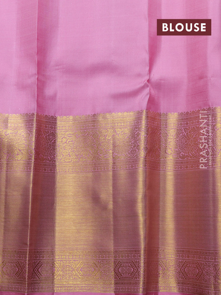 Pure kanchipuram silk saree maroon and light pink with allover zari woven brocade weaves and long zari woven border