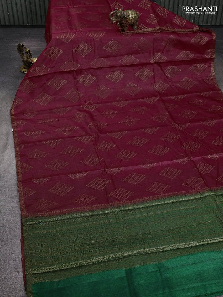 Banarasi tussar silk saree maroon and green with allover thread & zari woven buttas and small woven border