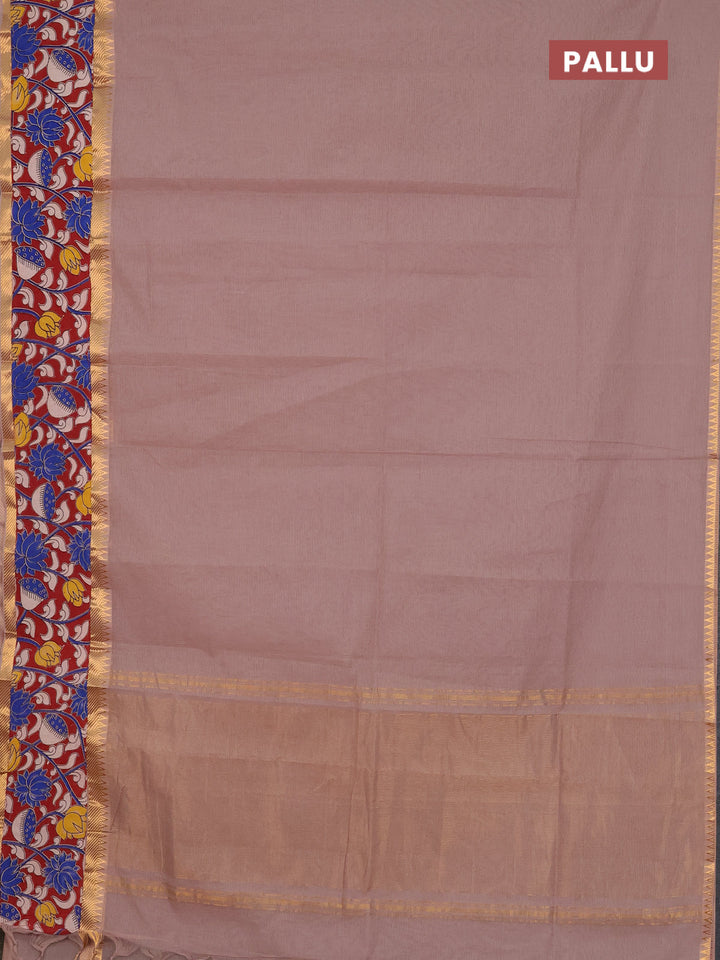 Mangalagiri cotton saree beige and maroon with plain body and rettapet zari woven kalamkari border