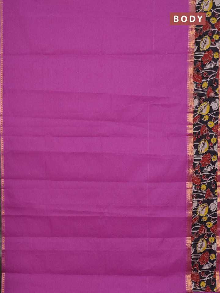 Mangalagiri cotton saree purple and black with plain body and rettapet zari woven kalamkari border