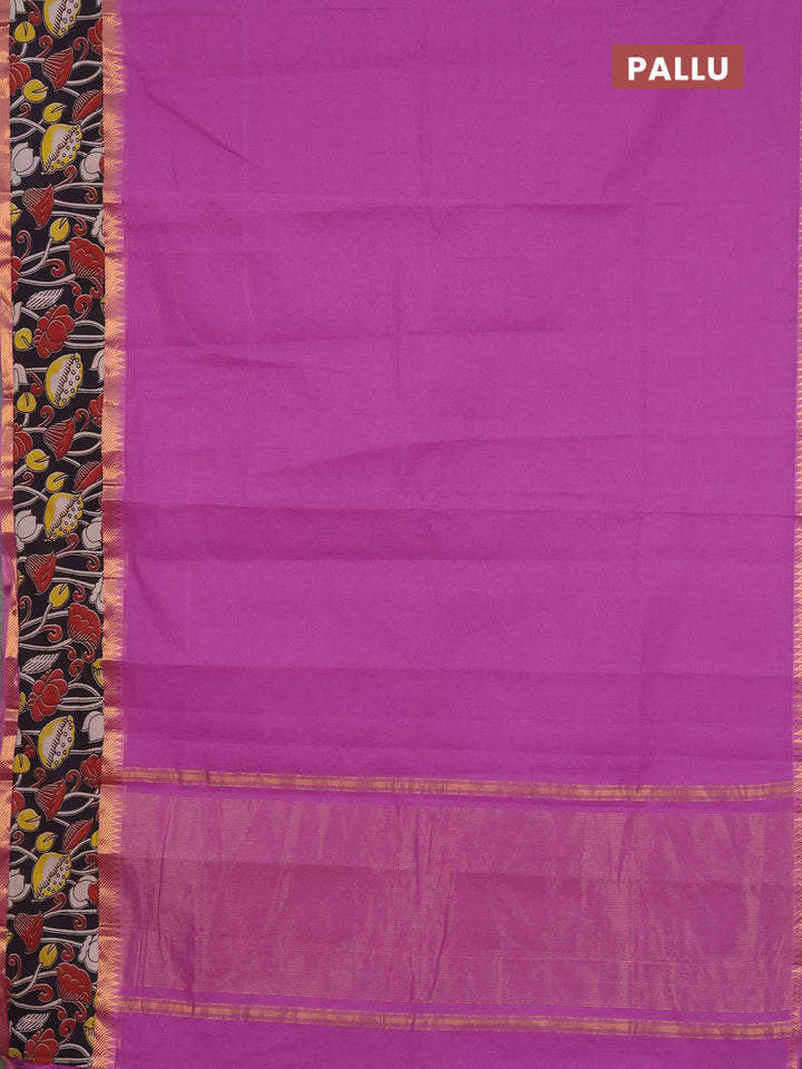 Mangalagiri cotton saree purple and black with plain body and rettapet zari woven kalamkari border
