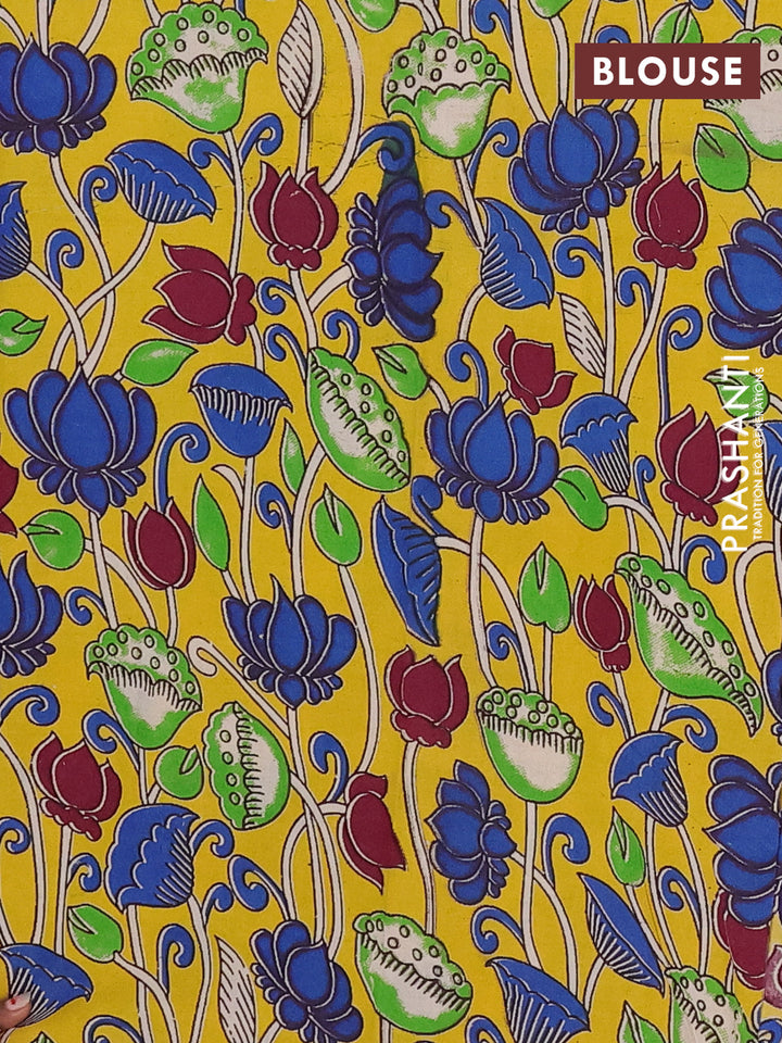 Mangalagiri cotton saree purple and yellow with plain body and rettapet zari woven kalamkari border