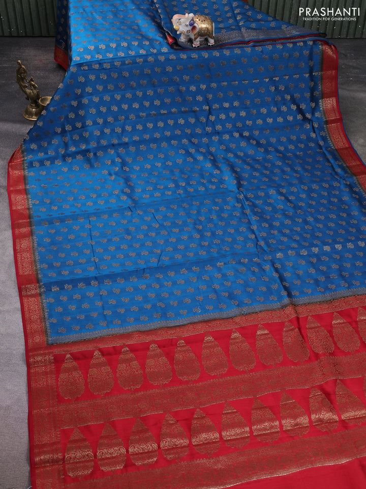 Chiniya silk saree peacock blue and maroon with allover thread & zari woven buttas and woven border