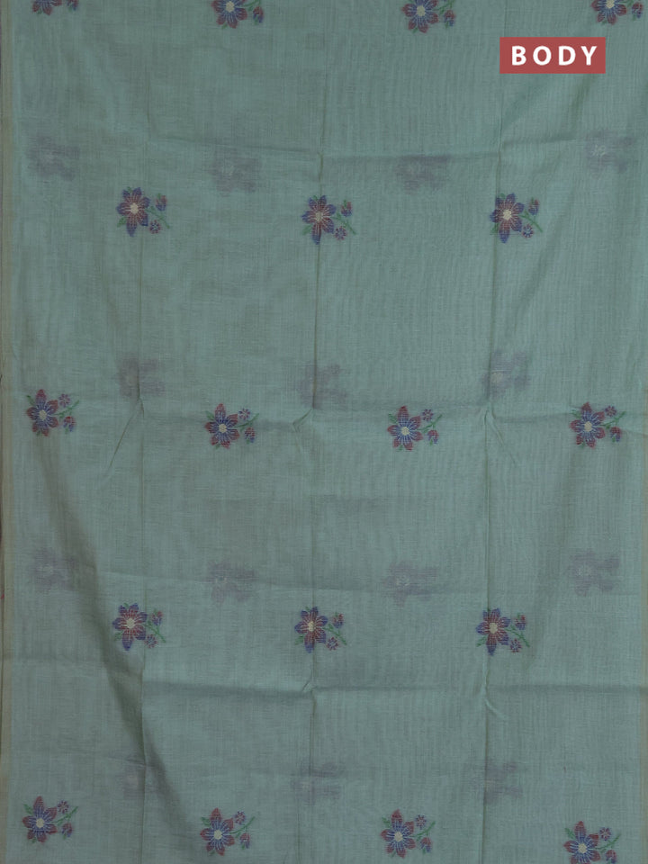 Jamdhani cotton saree teal green and maroon with allover thread & zari woven buttas and jamdhani pallu