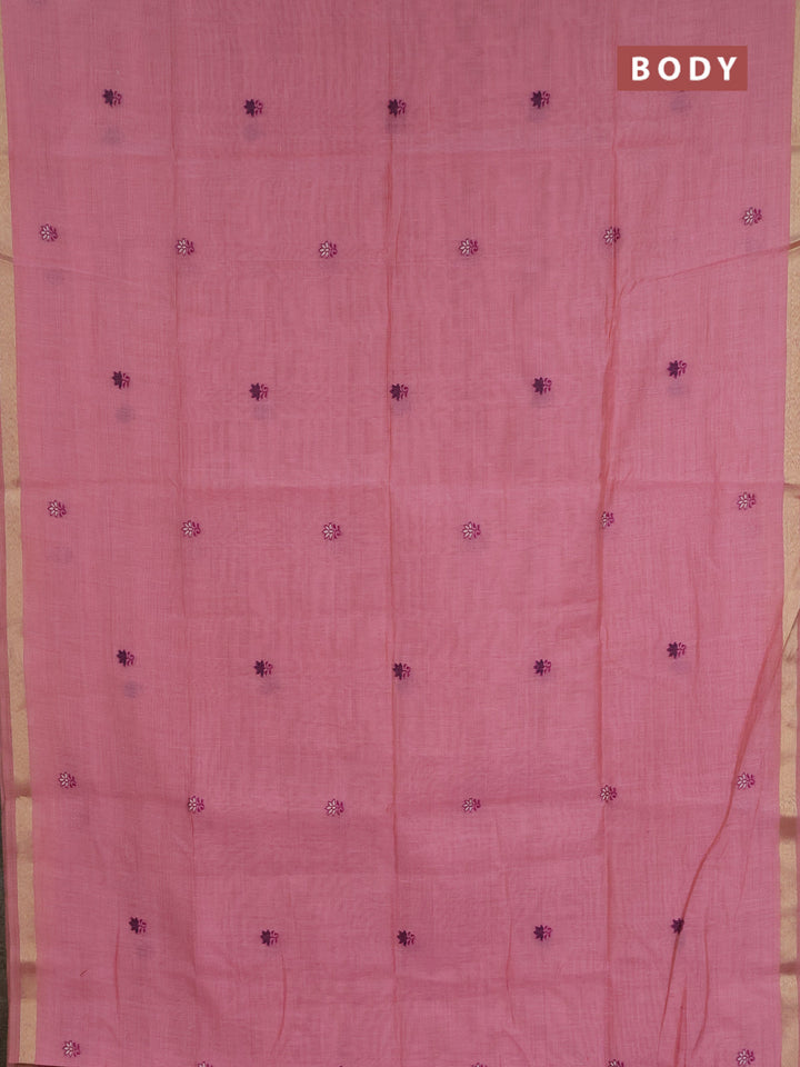 Jamdhani cotton saree peach pink and magenta pink with allover thread woven buttas and jamdhani pallu