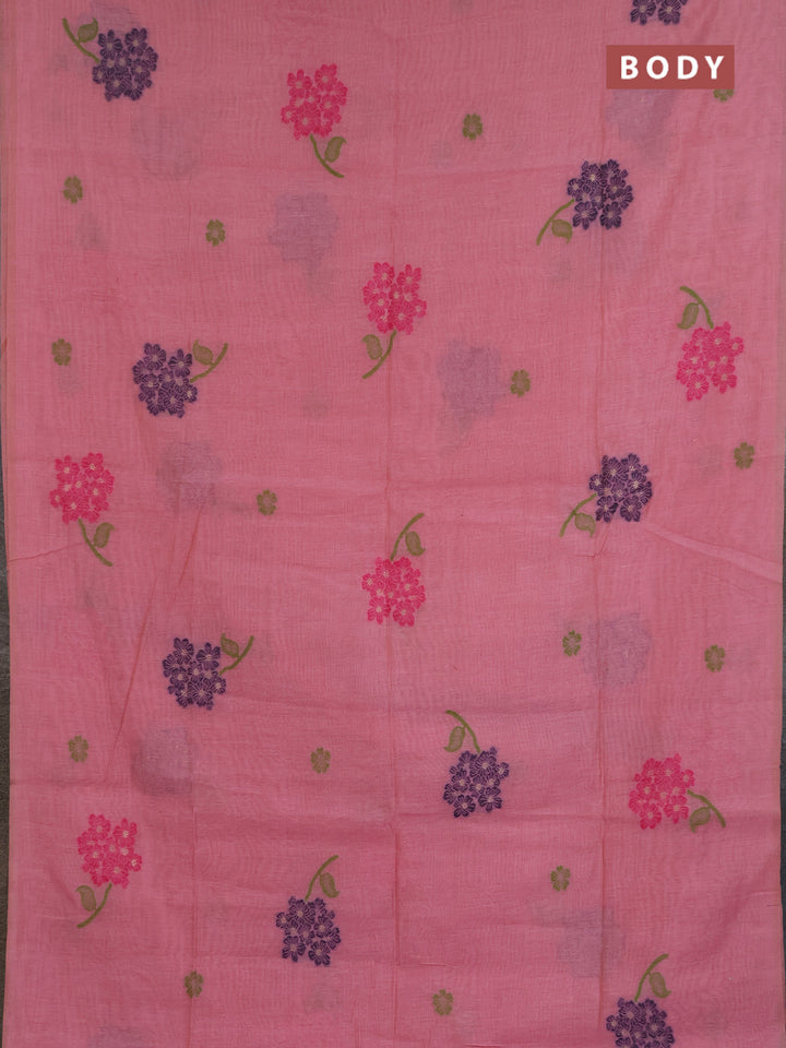 Jamdhani cotton saree dark peach and pink with allover thread & zari woven buttas and jamdhani pallu