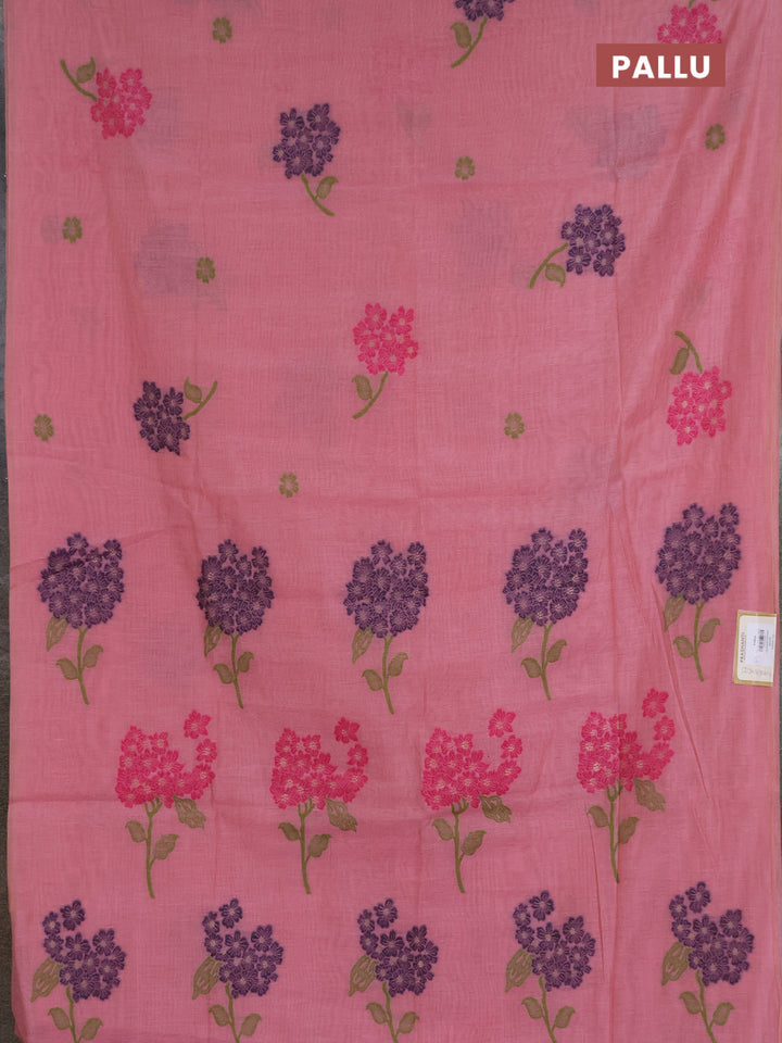 Jamdhani cotton saree dark peach and pink with allover thread & zari woven buttas and jamdhani pallu