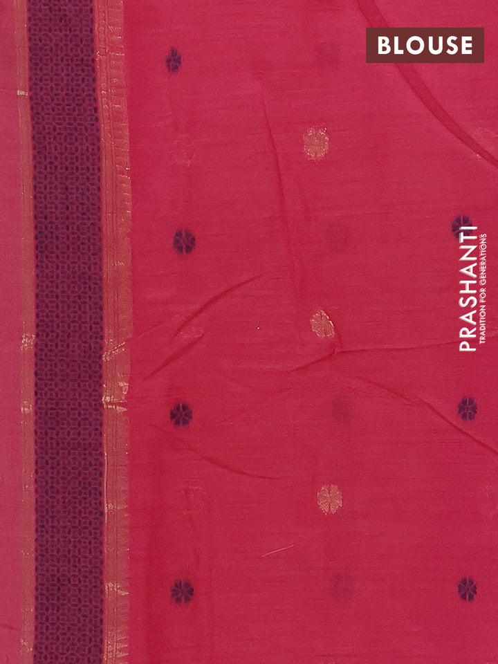 Jamdhani cotton saree dark peach and pink with allover thread & zari woven buttas and jamdhani pallu