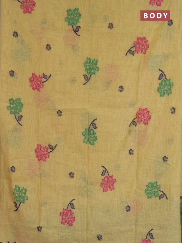 Jamdhani cotton saree pale yellow and green with allover thread & zari woven buttas and jamdhani pallu