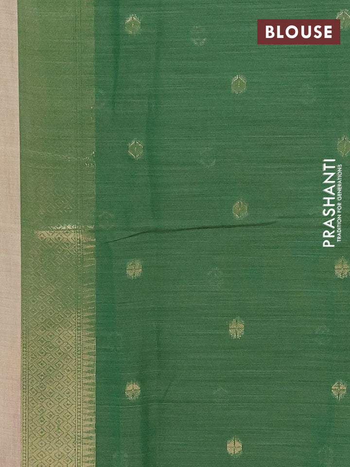 Jamdhani cotton saree beige and green with allover thread & zari woven buttas and jamdhani pallu