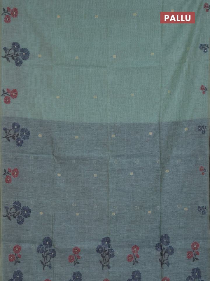 Jamdhani cotton saree green shade and navy blue with allover zari woven buttas and jamdhani pallu
