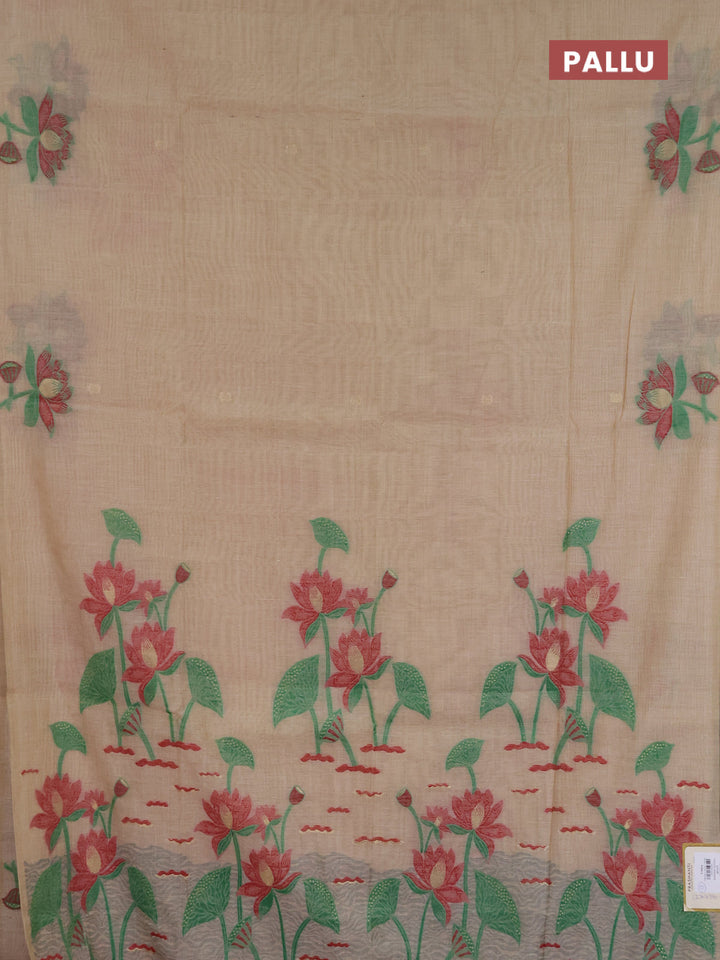 Jamdhani cotton saree beige and red with allover thread & zari woven buttas and jamdhani pallu