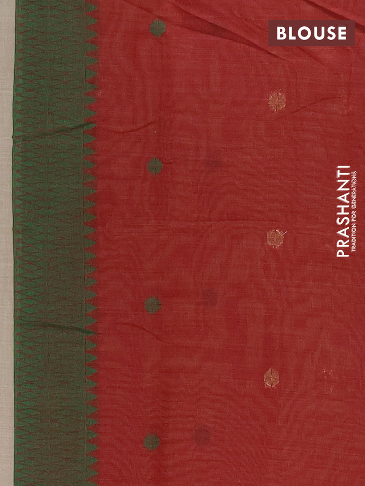Jamdhani cotton saree beige and red with allover thread & zari woven buttas and jamdhani pallu