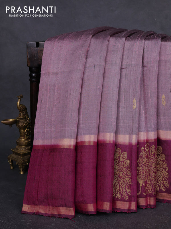 Pure dupion silk saree pastel pink and magenta pink with zari woven buttas and rettapet zari woven butta border